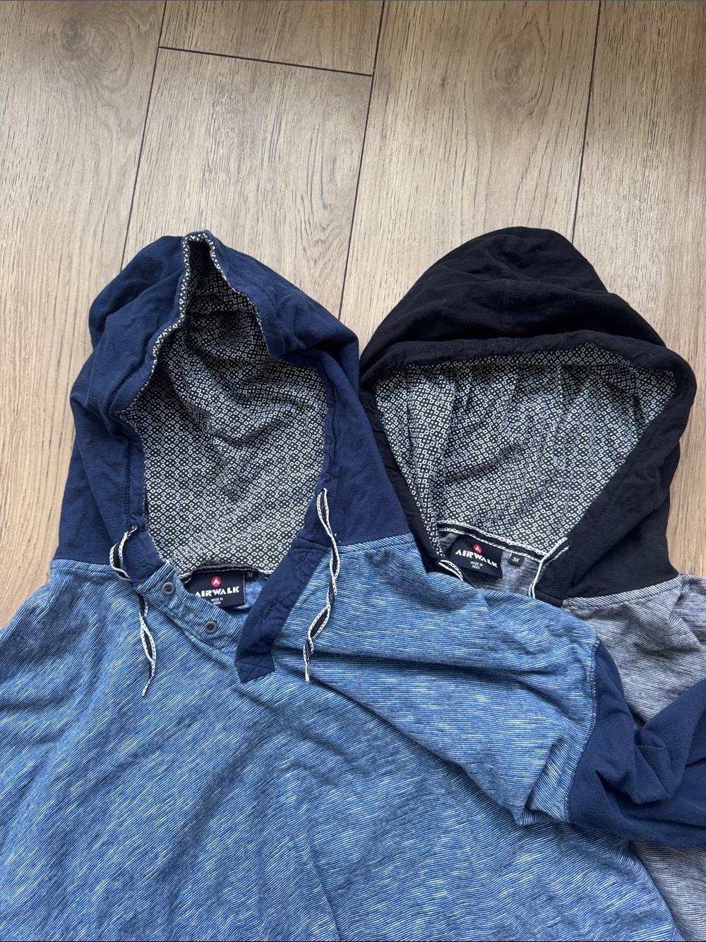 Airwalk Men’s 3XL Hooded Henley Shirt 2-Pack Two-Tone Black Blue Pullover Hoodie